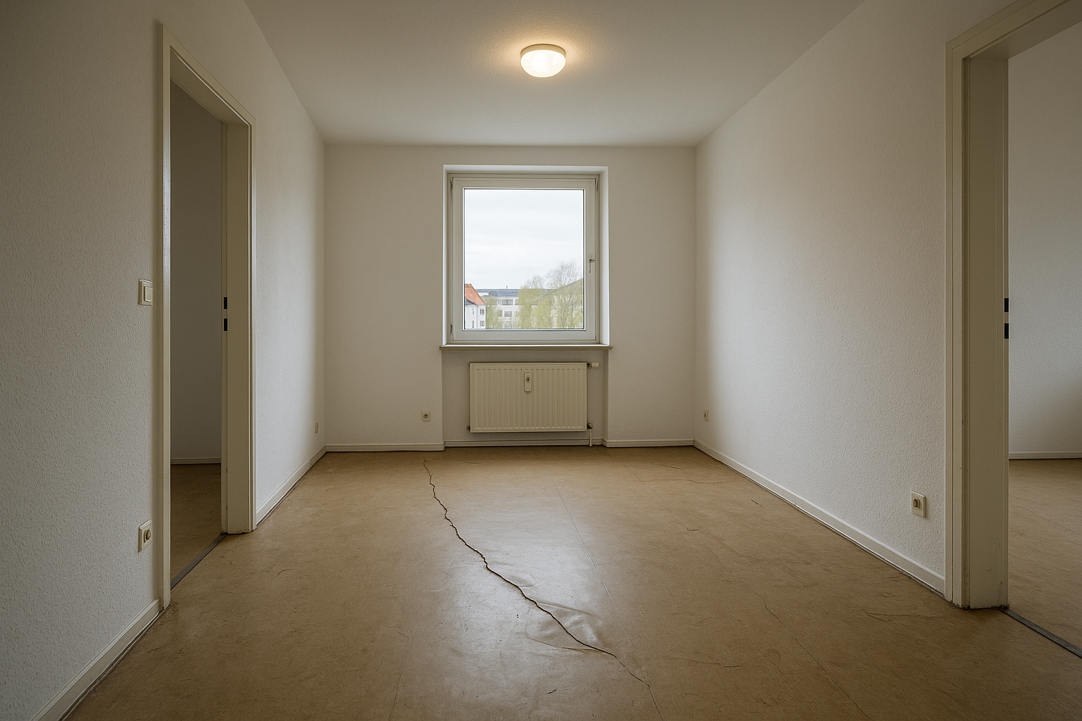 Flur/Diele im Saarland vor Bodenbeläge reparatur — The floor shows the problem: old PVC floor coverin vor Renovierung