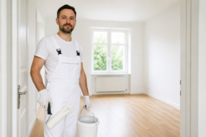 Professioneller Maler bereit für Malerarbeiten in Saarbrücken