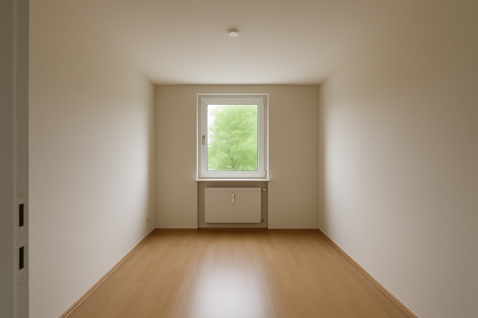 Wohnzimmer in Sulzbach-Altenwald nach Tapezierarbeiten — neue Vliestapete in Naturbeige