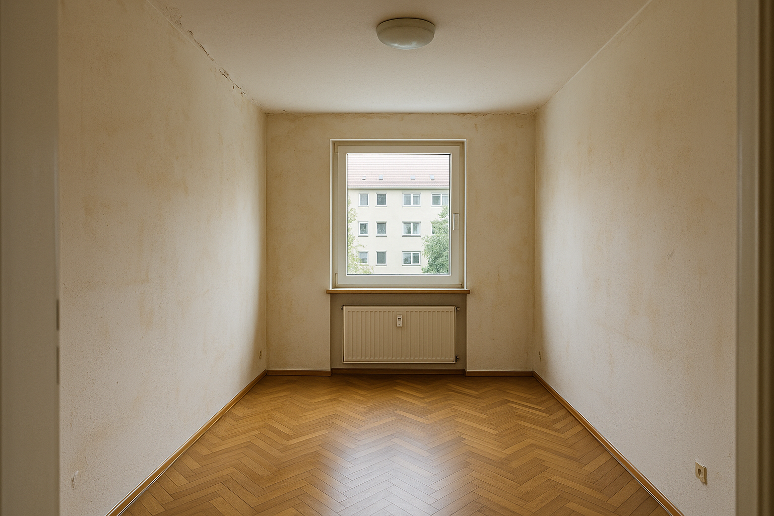 Wohnzimmer im Saarland vor Malerarbeiten — The walls show the problem: yellowed walls with st vor Renovierung