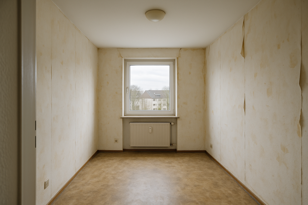 Wohnzimmer im Saarland vor der Renovierung — Tapezierarbeiten durch Thomas Jung