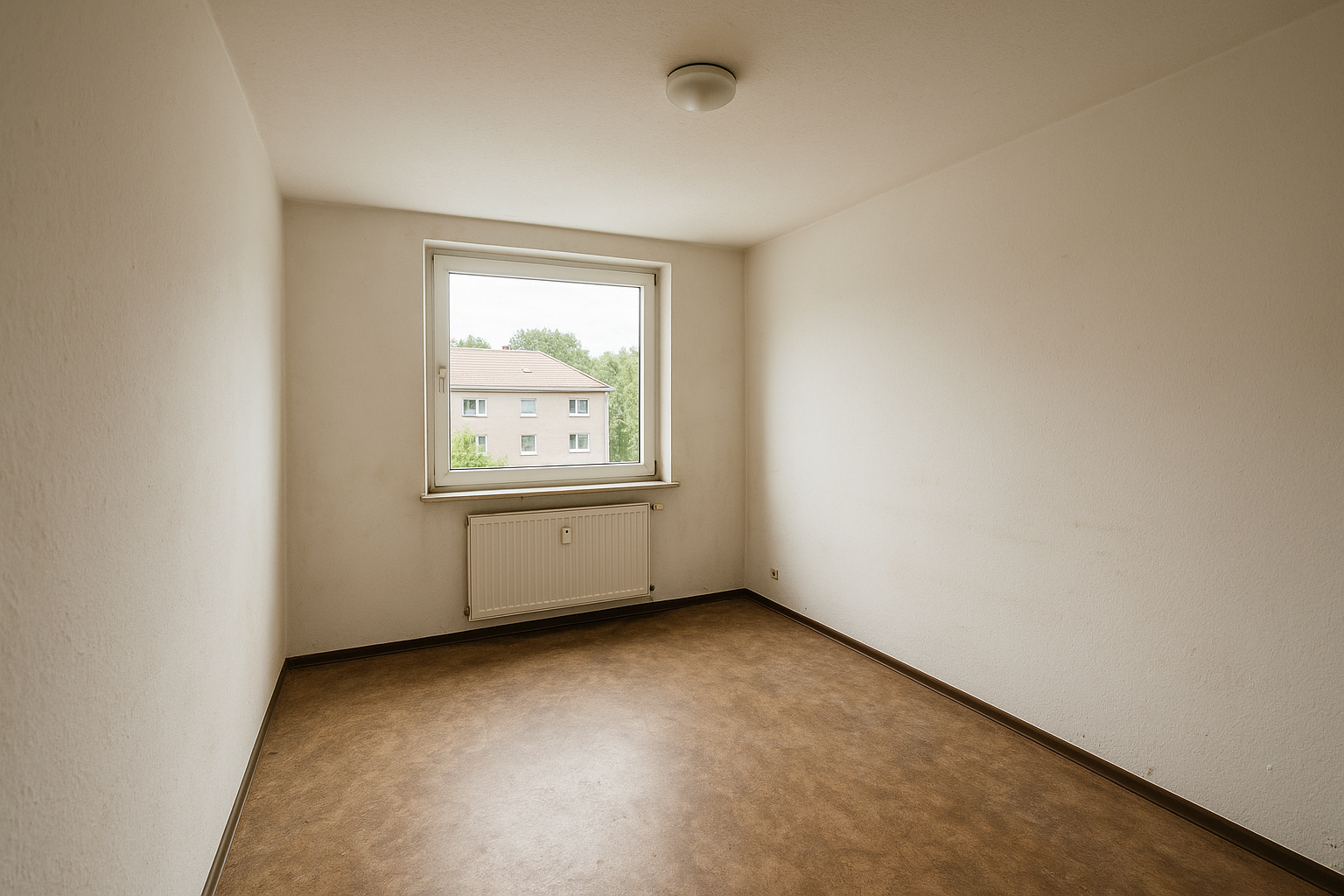 Wohnzimmer im Saarland vor Weitere Leistungen — The room shows general renovation need: dull walls vor Renovierung